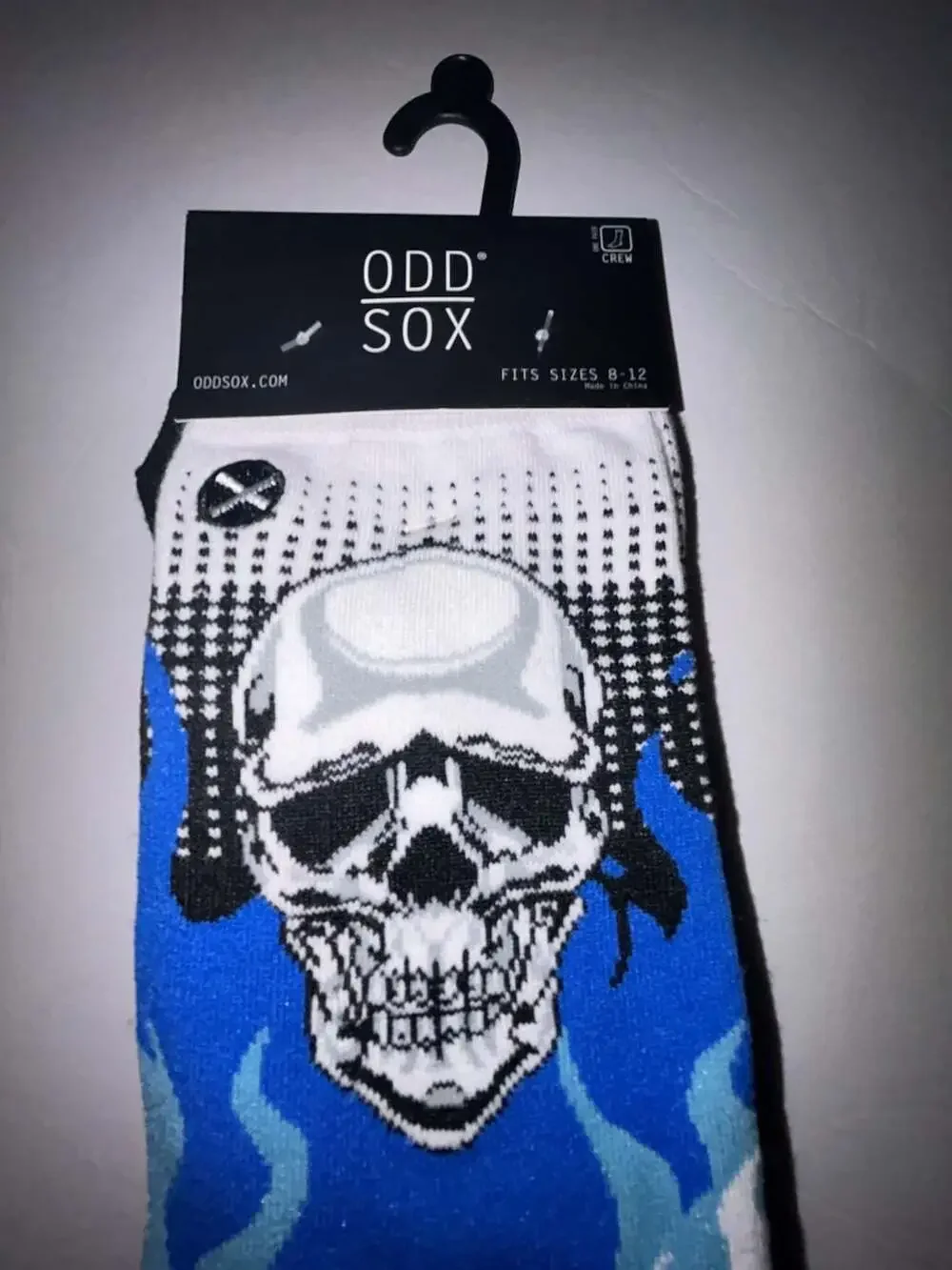 Odd Sox Blue Flame Skull Crew Socks